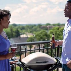 Weber Q2000 Portable Propane Gas Grill With Side Tables On Scissor Cart (WEB-53060001-WEB-6557) -Weber web 53060001 ls a 05 22 2