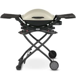Weber Q2200 Portable Propane Gas Grill With Side Tables On Scissor Cart (WEB-54060001-WEB-6557)