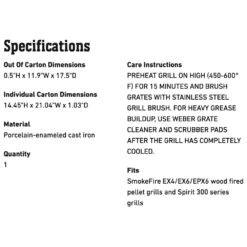 Weber Porcelain-Enameled Cast Iron Grate For SmokeFire And Spirit 300 Series Grills (WEB-7011) 7 Weber Porcelain-Enameled Cast Iron Grate For SmokeFire And Spirit 300 Series Grills (WEB-7011) -Weber web 7011 spec a 05 22