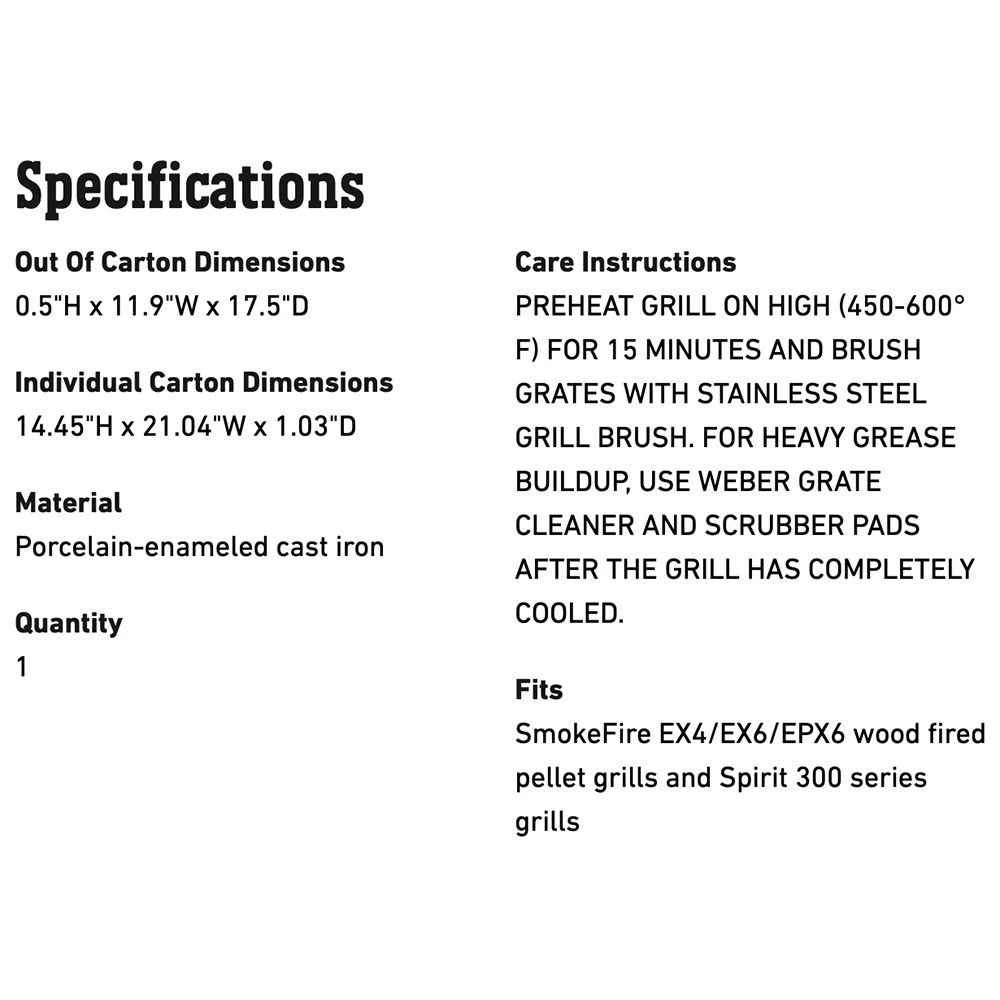 Weber Porcelain-Enameled Cast Iron Grate For SmokeFire And Spirit 300 Series Grills (WEB-7011) 5 Weber Porcelain-Enameled Cast Iron Grate For SmokeFire And Spirit 300 Series Grills (WEB-7011) - Image 3