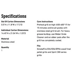 Weber Stainless Steel Grate For SmokeFire And Spirit 300 Series Grills (WEB-7012) 7 Weber Stainless Steel Grate For SmokeFire And Spirit 300 Series Grills (WEB-7012) -Weber web 7012 spec a 05 22