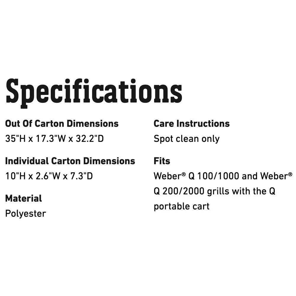 Weber Premium Grill Cover For Q 100/1000/200/2000 Series Grills With Portable Cart (WEB-7113) 4 Weber Premium Grill Cover For Q 100/1000/200/2000 Series Grills With Portable Cart (WEB-7113) - Image 2