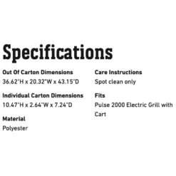 Weber Premium Grill Cover For Pulse 2000 Grill On Cart (WEB-7181) -Weber web 7181 spec a 05 22