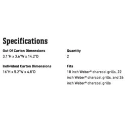 Weber Charcoal Baskets For 18-Inch Or Larger Charcoal Grills, Set Of 2 (WEB-7403) -Weber web 7403 spec a 05 22