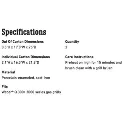 Weber Grates For Q 300/3000 Series Grills (WEB-7646) -Weber web 7646 spec a 05 22