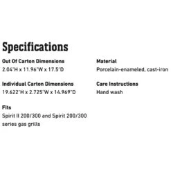 Weber Griddle For Spirit And Spirit II 200/300 Series Grills (WEB-7658) -Weber web 7658 spec a 05 22