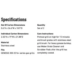 Weber Crafted Stainless Steel Grates For Genesis 300 Series Grills (WEB-7852) -Weber web 7852 spec a 05 22